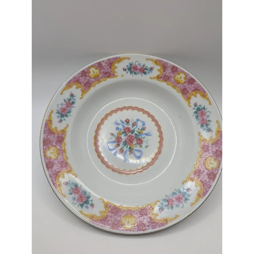 Vtg Soup Bowls Pink Floral‎ Pattern With Ribbon Grannycore Salad Bowls Cx459
